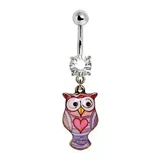 316L Stainless Steel Pink Heart Owl Navel Ring