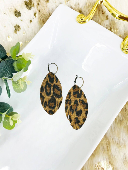 Fringe Cheetah Suede Leather Hoop Earrings 
