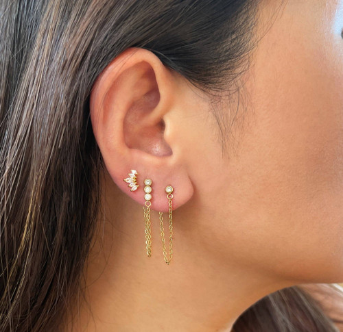 KAIA TRIO STUD GOLD LOOP CHAIN EARRING