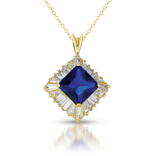 Collette Z Gold Plated Sterling Silver Cubic Zirconia and Blue Cubic Zirconia Dangling Pendant Necklace