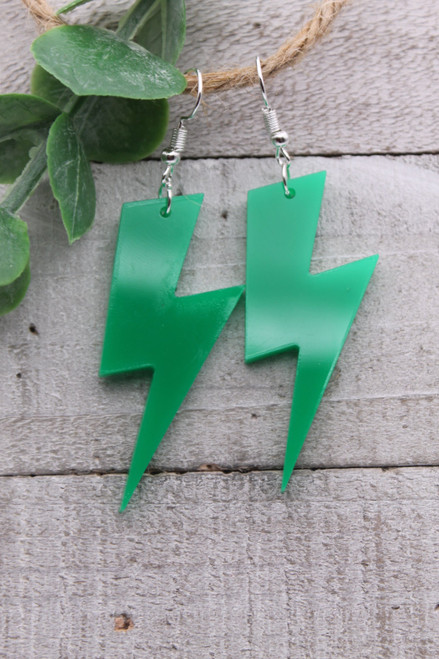 Green Lightning Bolts Dangle Earrings