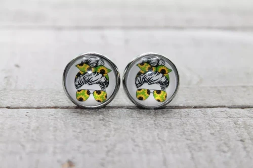 Sunflower Messy Bun & Sunnies  Glass Stud Earrings
