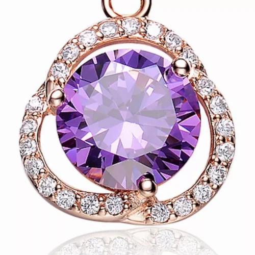 Collette Z Sterling Silver White Cubic Zirconia Rose Plating Orange Cubic Zirconia Pendant