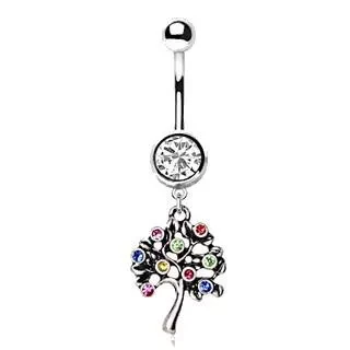 316L Stainless Steel Fruiting Tree of Life Dangle Navel Ring
