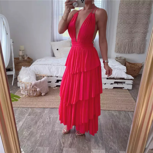 Spaghetti Backless V-Neck Dress
