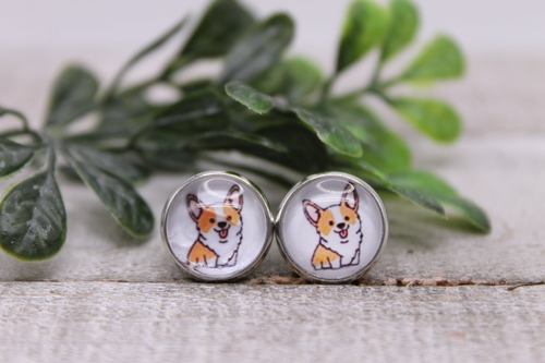 Corgi || 12mm Glass Stud Earrings