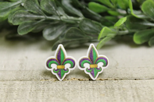 Fleur De Lis Mardi Gras Stud Earrings