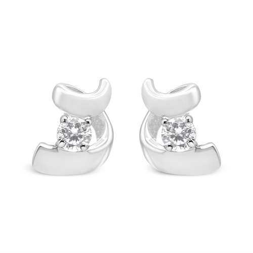 10K Gold 1/10 Cttw Round Brilliant-Cut Diamond Espira Swirls Solitaire Push Back Stud Earrings (I-J Color, I1-I2 Clarity)