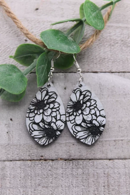 Floral Teardrop Wooden Dangle Earrings