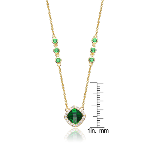 Collete Z Cubic Zirconia Sterling Silver Gold Plated Emerald Square Necklace