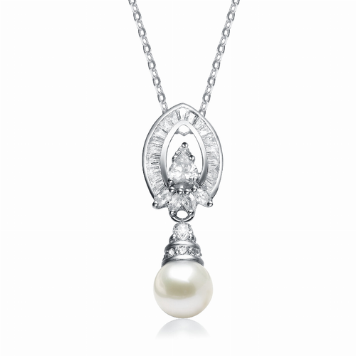 Collette Z Sterling Silver Cubic Zirconia Artsy Pearl Necklace