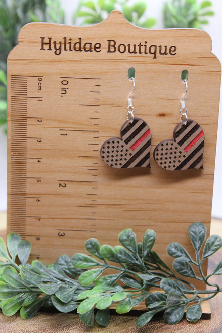 Red Line Flag Heart || Dangle Earrings || Hypoallergenic
