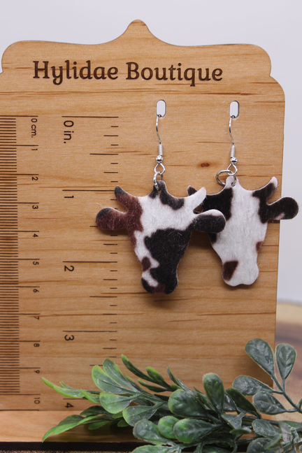 Brown Cow Head || Faux Fur Dangle Earrings