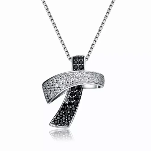 Collette Z Sterling Silver Black and Clear Cubic Zirconia Necklace