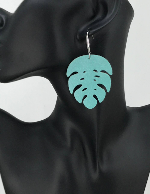 Teal Faux Leather Earrings 