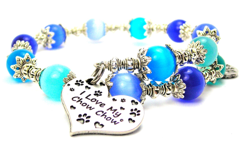 I Love My Chow Chow Cat's Eye Beaded Wrap Bracelet