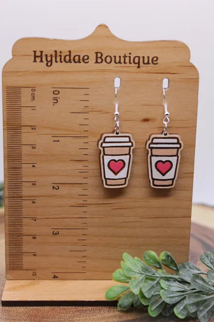 Coffee Heart Cup || Dangle Earrings || Hypoallergenic