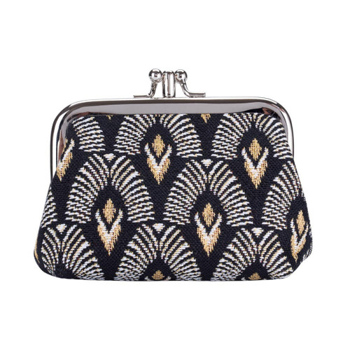 Black And White Luxor Coin Clasp Frame Purse Wallet