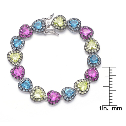 Collette Z Sterling Silver Multicolor Cubic Zirconia Heart Bracelet