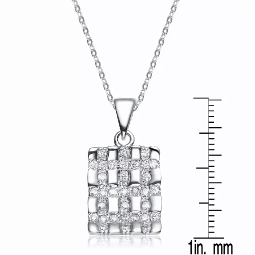 Collette Z Sterling Silver White Cubic Zirconia Woven Square Pendant