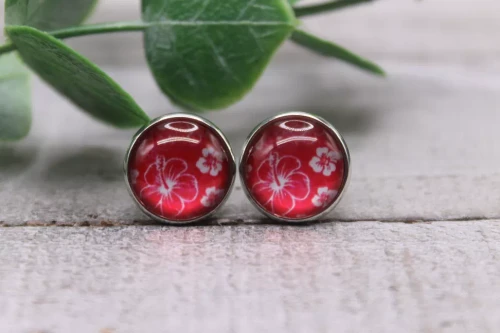 Hibiscus Flowers Glass Stud Earrings
