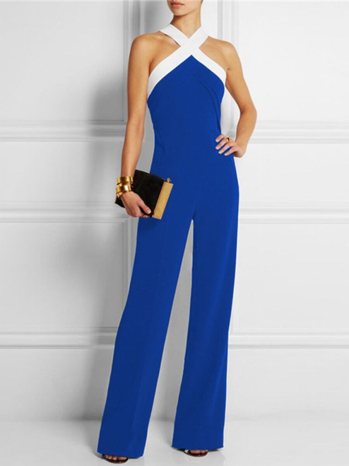 Ladies CHIC CONTRAST HALTER JUMPSUIT
