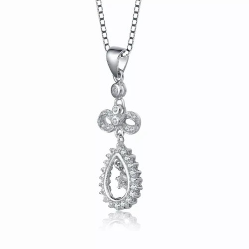 Collette Z Sterling Silver with Rhodium Plated Clear Round Cubic Zirconia Infinity with Pear Drop Pendant Necklace