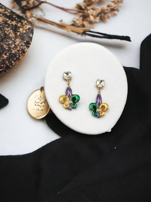 Crystal & Fleur De Lis Earrings 