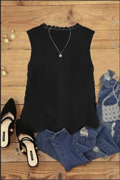 Crochet V Neck Textured Tank Top