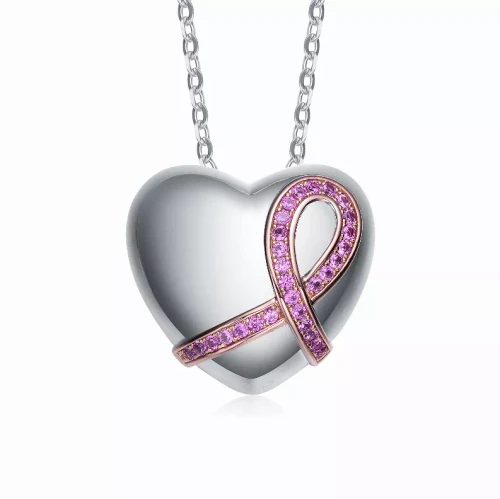 Collette Z Sterling Silver Two Tone and Pink Cubic Zirconia Heart Necklace