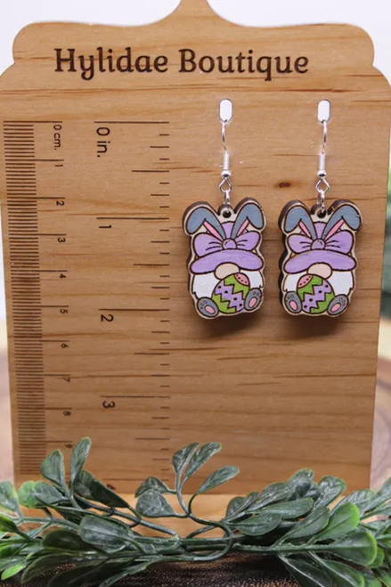 Easter Bunny Gnome Wood Dangle Earrings