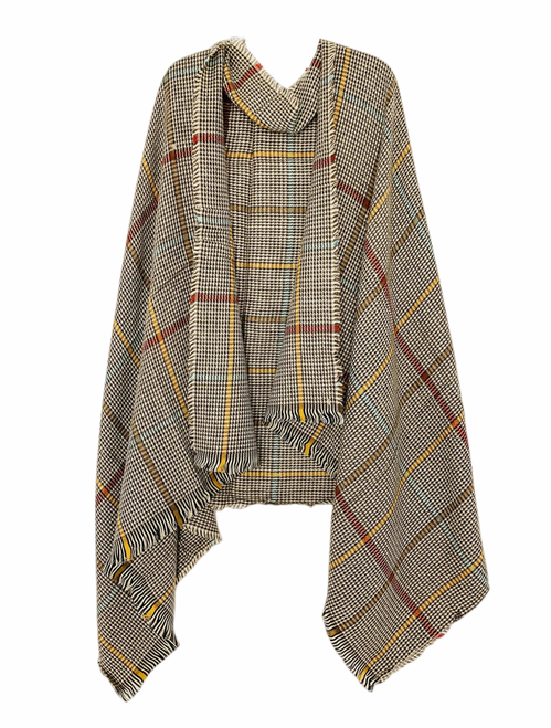 Plaid Fringe Cashmere-Blend Blanket Scarf