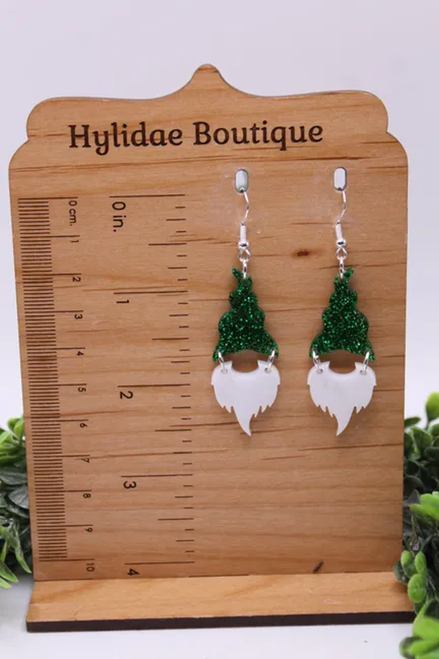 Green Glitter Gnome || Drop Earrings
