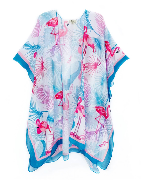 Teal Flamingo & Tropical Border Accent Kimono