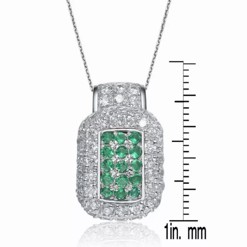 Collette Z Sterling Silver Green Cubic Zirconia Square Pendant