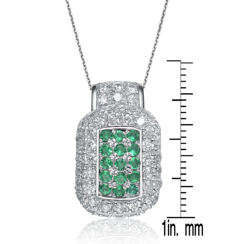Collette Z Sterling Silver Green Cubic Zirconia Square Pendant