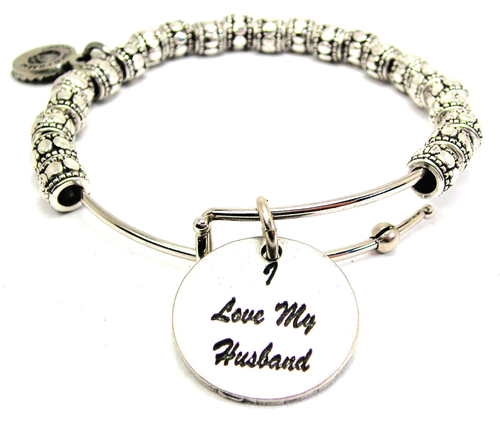 I Love My Husband Metal Beaded Bangle Bracelet