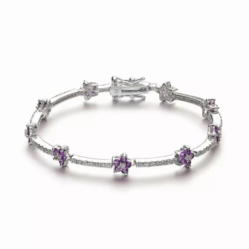Collette Z Sterling Silver red and White Cubic Zirconia Flower Design Bracelet