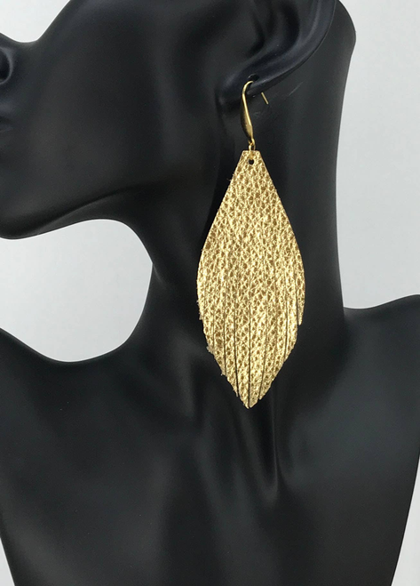 Pebbled Gold Leather Earrings 