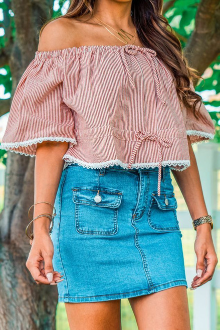 Savvy Chic Mini Denim Skirt with Two Front Pockets