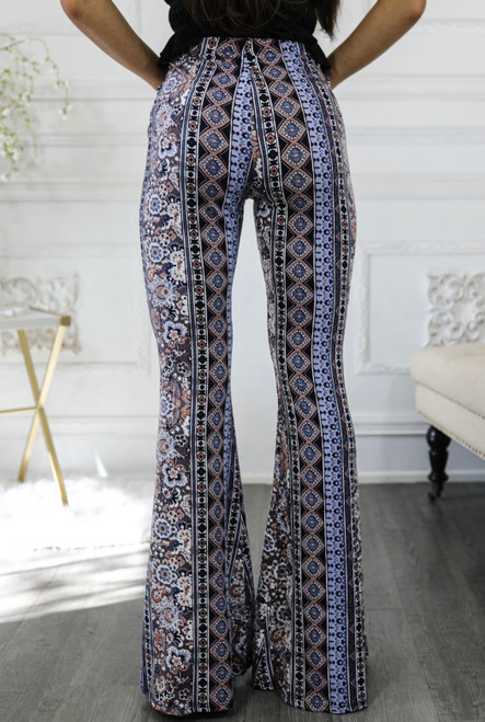 Blue Floral Bouquet Print Bell Bottoms