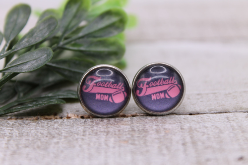 Football Mom - Pink || 12mm Glass Stud Earrings 