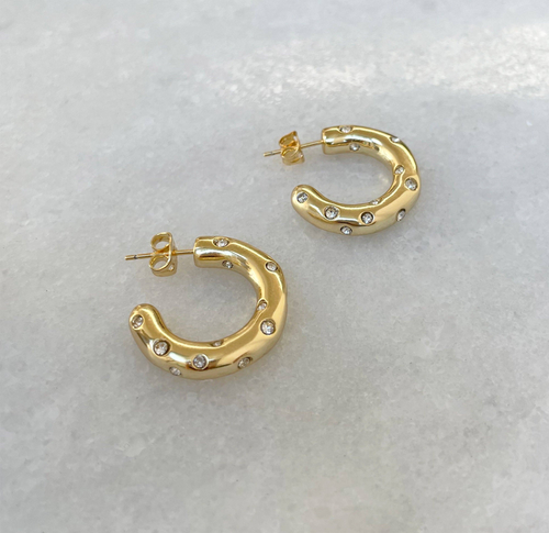 THALIA GOLD CHUNKY SMALL PAVE HOOP EARRINGS