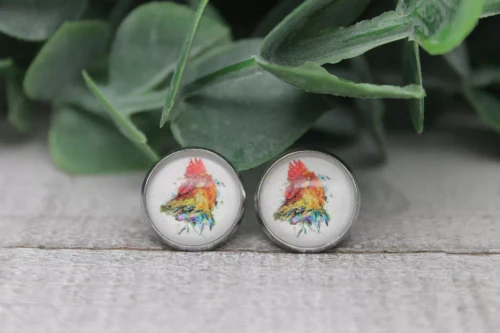 Rooster  Glass Stud Earrings