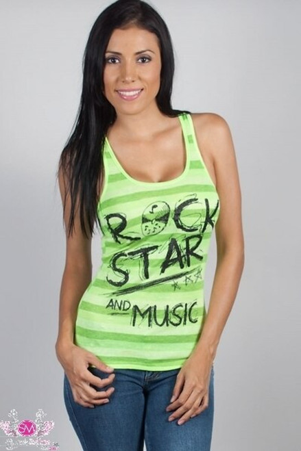 Green Rock Star Print Sleeveless Top