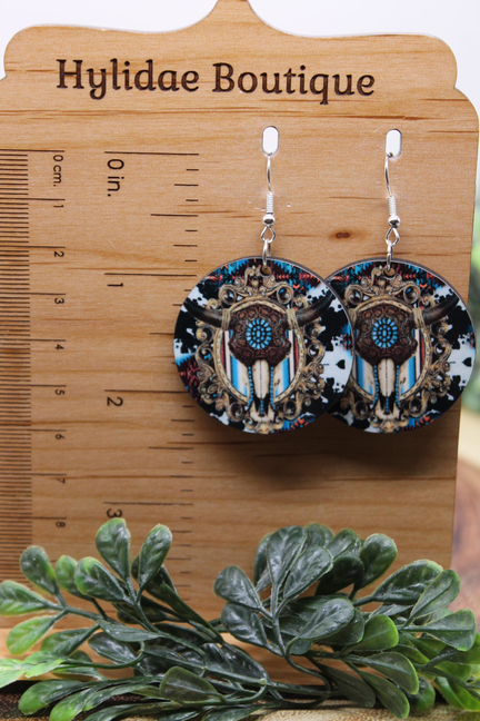 Steer Skull || Dangle Earrings