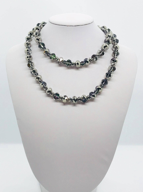 30" Hand-Strung Silver Glass Bead Necklace