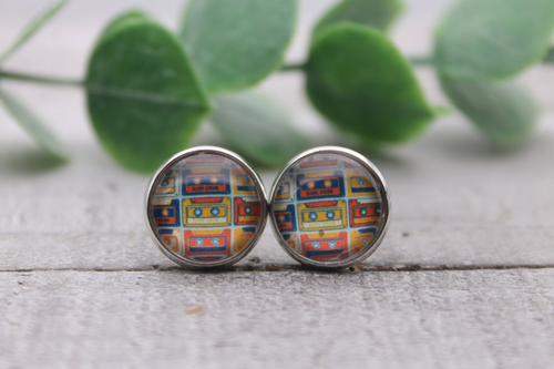 Colorful Cassette Tapes | Glass Stud Earrings | Hypoallergenic