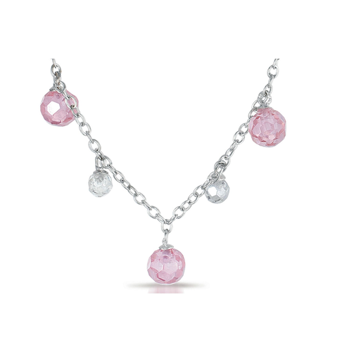 Collette Z Sterling Silver Pink Oval Cubic Zirconia Necklace