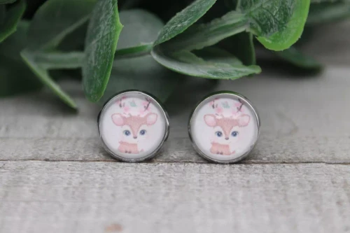 Baby Deer Glass Stud Earrings